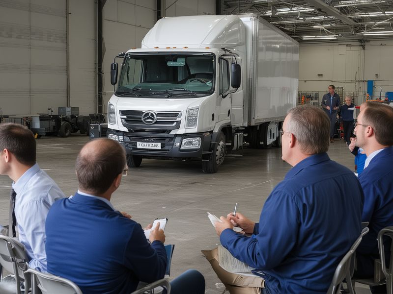 Professional consultation meeting discussing truck body repair project requirements