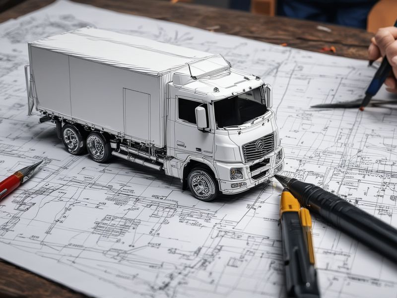 Detailed planning and technical drawing phase for truck body modification project