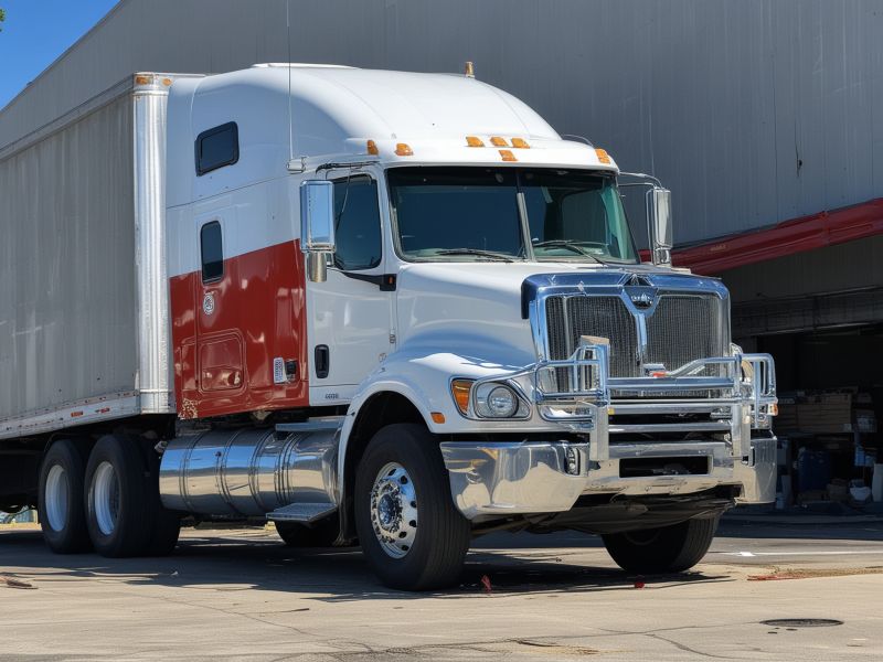 Severe side impact damage to commercial truck requiring extensive body work