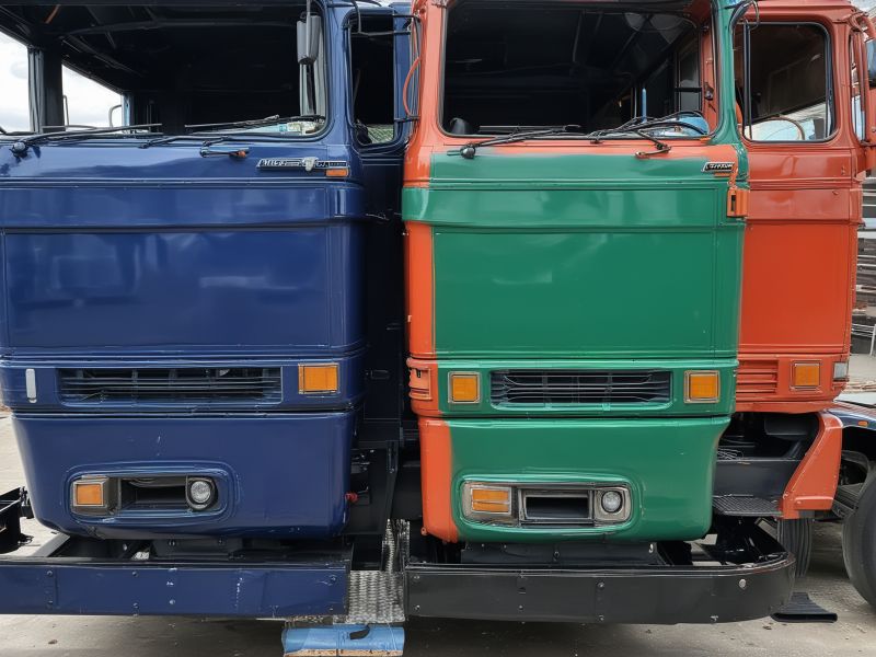 Professional truck refinishing work in climate-controlled paint booth with expert technician applying premium paint